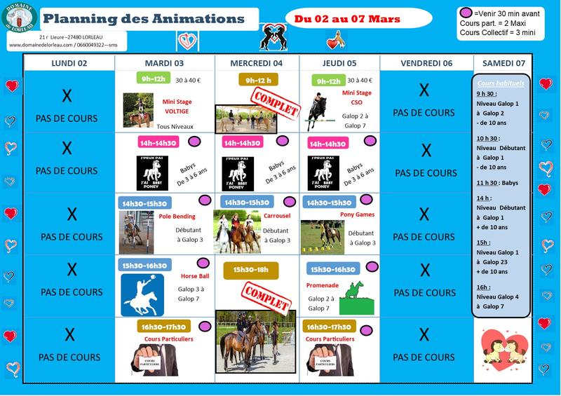 Planning des animations du mardi 3 au jeudi 5 mars 2026