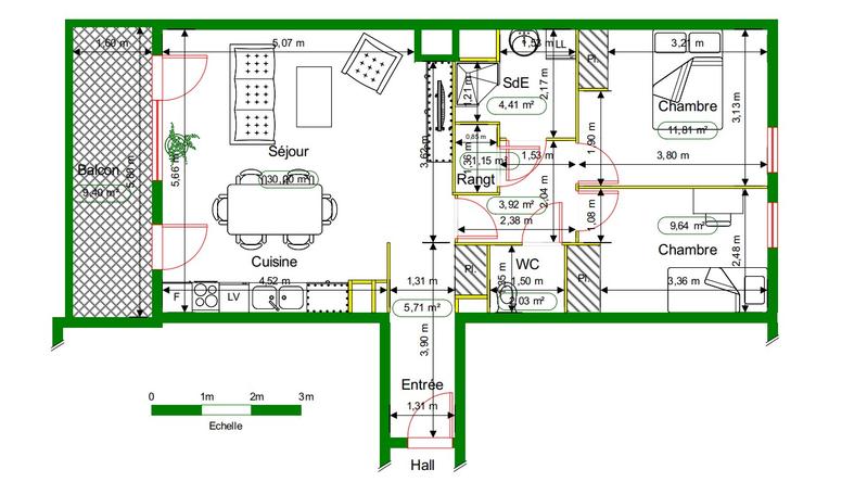 Appartement - 69 m² - 3 pièces