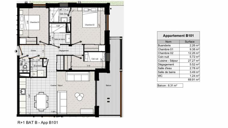 Appartement - 70 m² - 3 pièces
