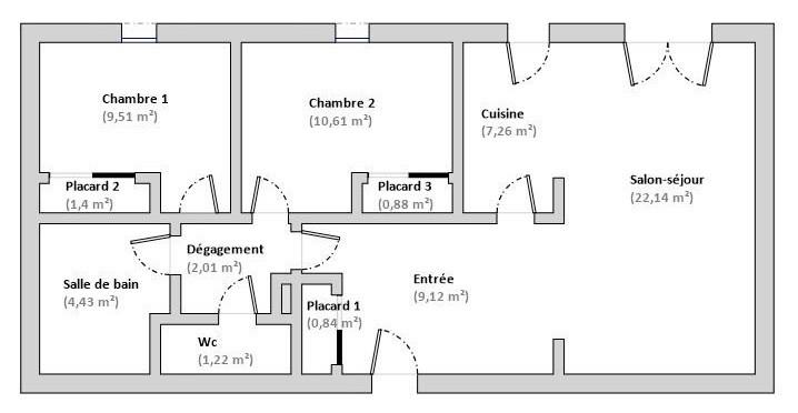 Appartement - 69 m² - 3 pièces