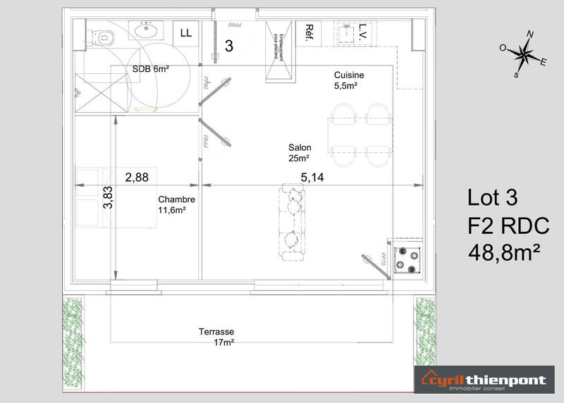 Appartement - 46 m² - 2 pièces
