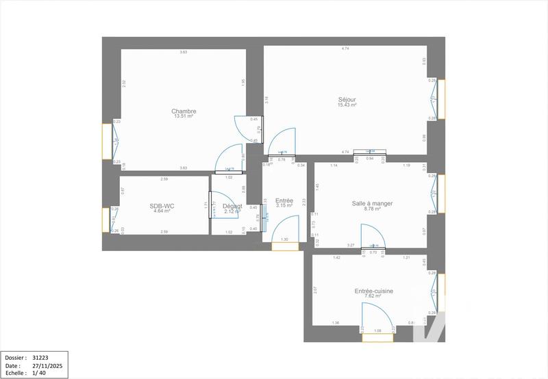 Appartement - 53 m² - 3 pièces