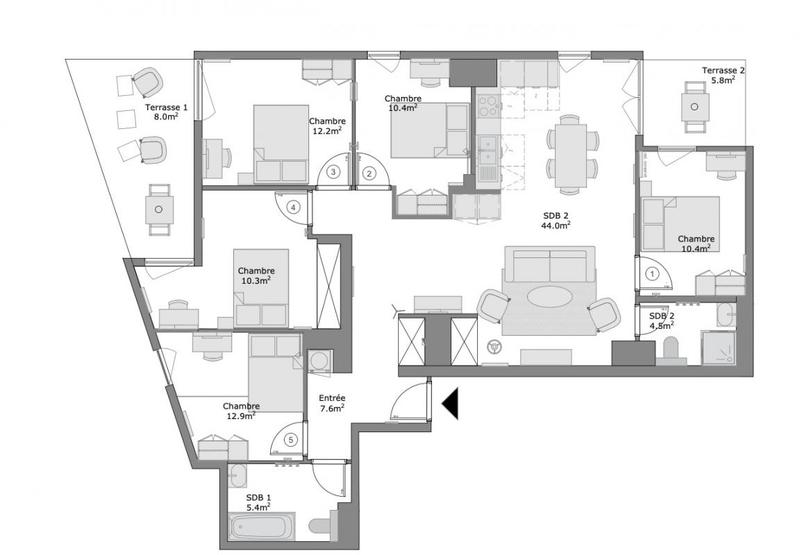Appartement - 99 m² - 6 pièces