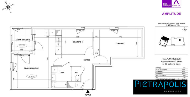 Appartement - 61 m² - 3 pièces