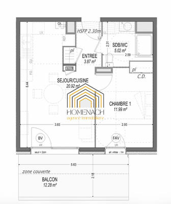 Appartement - 42 m² - 2 pièces