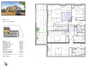 Appartement - 91 m² - 4 pièces