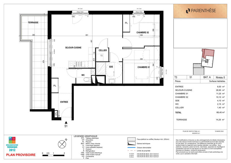 Appartement - 66 m² - 3 pièces