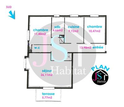 Appartement - 80 m² - 3 pièces