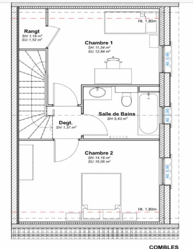 Duplex - 74 m² - 3 pièces