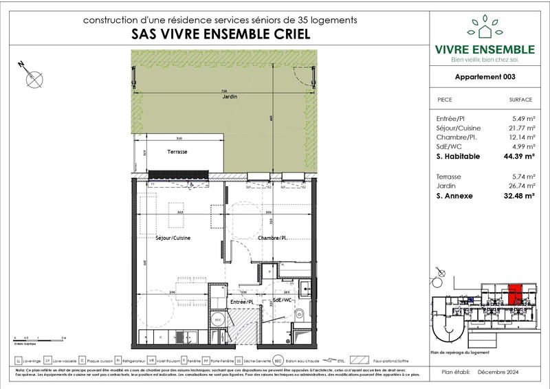 Appartement - 44 m² - 2 pièces