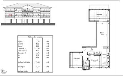 Appartement - 88 m² - 3 pièces