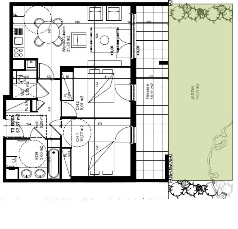 Appartement - 57 m² - 3 pièces