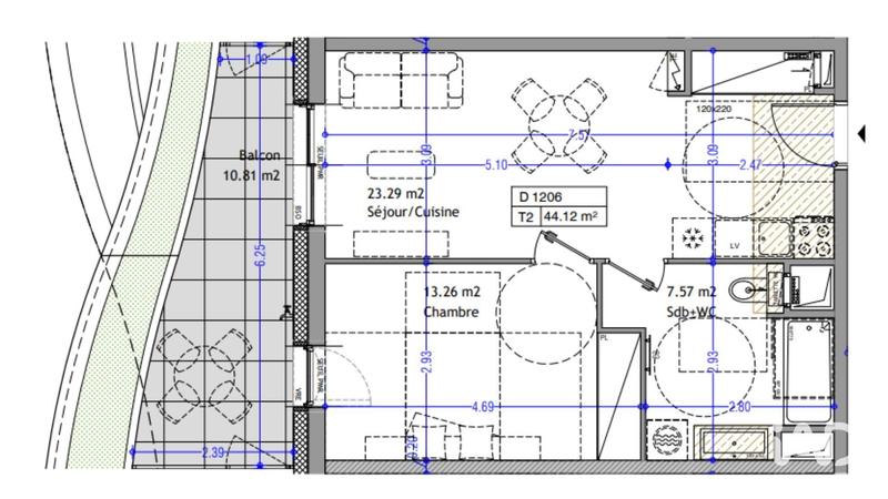 Appartement - 44 m² - 2 pièces