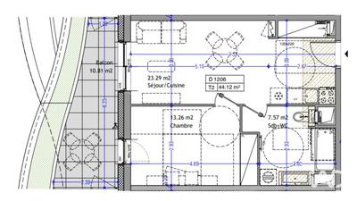 Appartement - 44 m² - 2 pièces