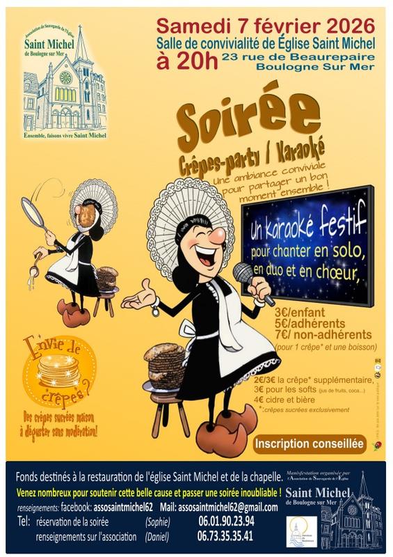 Soirée crêpes - party / karaoké, organisé par l'association de sauvegarde de l'église Saint Michel