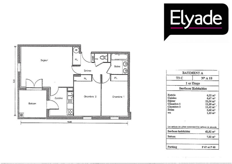 Appartement - 63 m² - 3 pièces