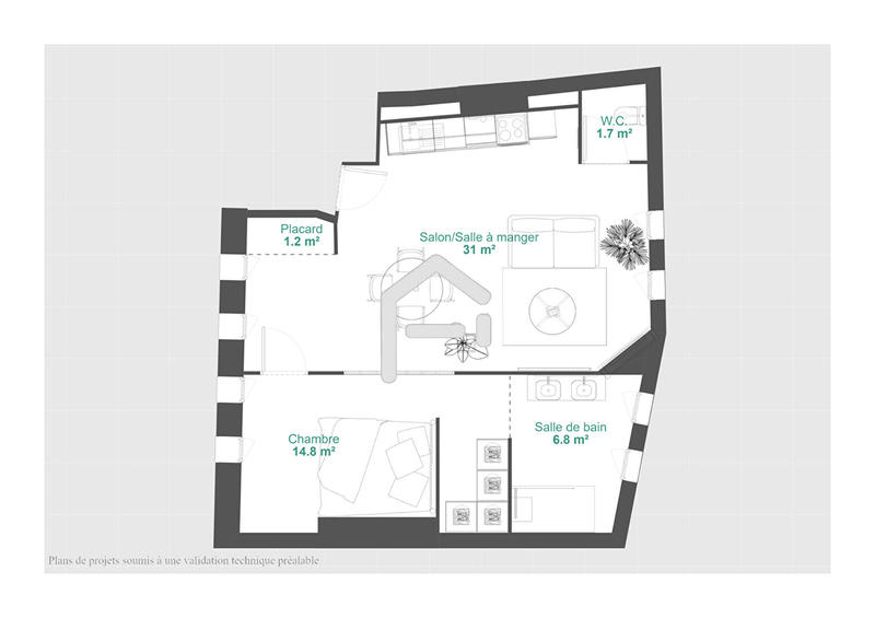 Appartement - 56 m² - 3 pièces