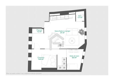 Appartement - 56 m² - 3 pièces