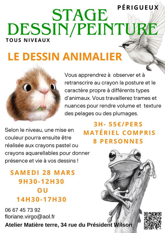 Stage dessin-peinture : le Dessin Animalier par Floriane Virgo