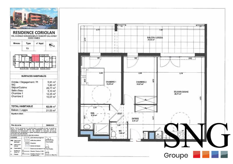 Appartement - 62 m² - 3 pièces