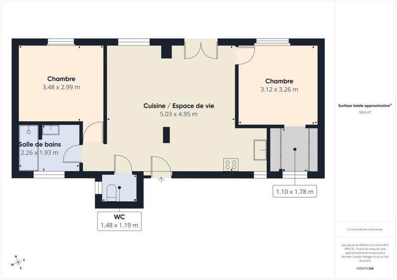 Appartement ancien - 58 m² - 3 pièces