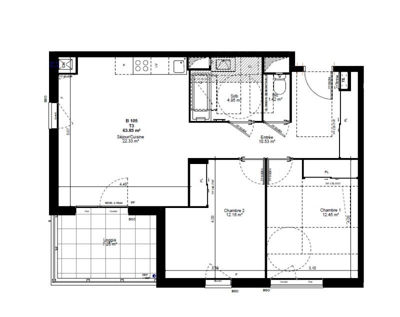 Appartement - 63 m² - 3 pièces