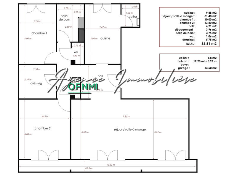 Appartement - 88 m² - 4 pièces