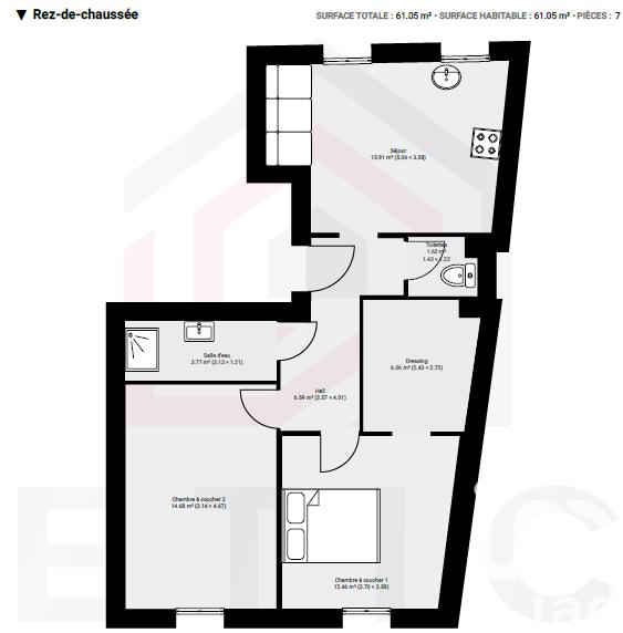 Appartement - 61 m² - 3 pièces