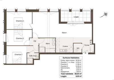 Appartement - 88 m² - 4 pièces