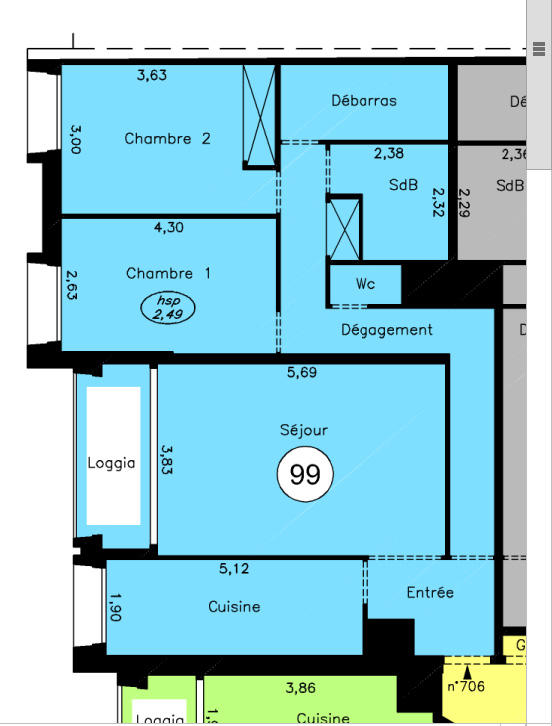 Appartement - 82 m² - 3 pièces