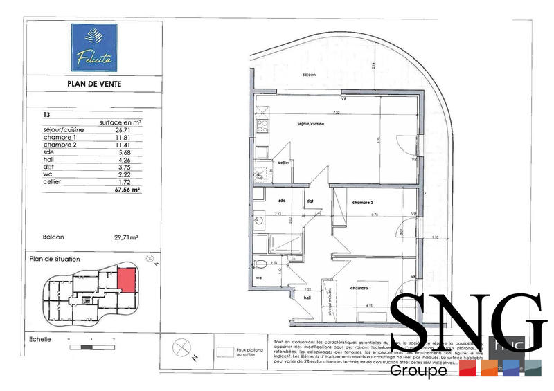Appartement - 68 m² - 3 pièces