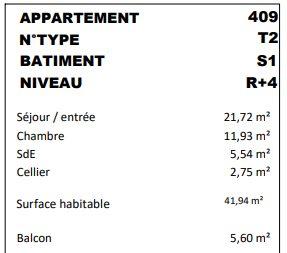 Appartement - 42 m² - 2 pièces