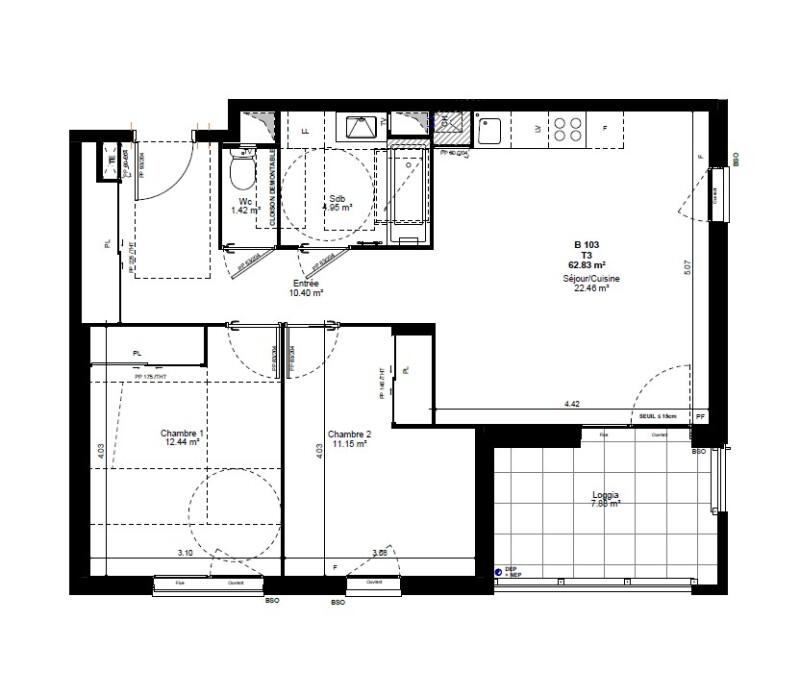 Appartement - 62 m² - 3 pièces