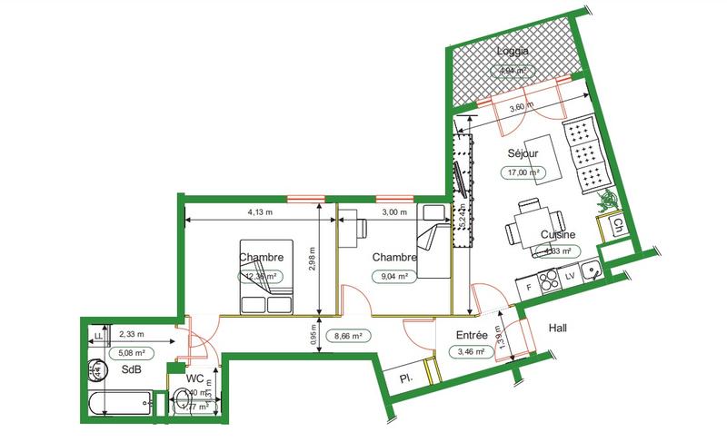 Appartement - 62 m² - 3 pièces