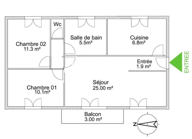 Appartement - 64 m² - 3 pièces