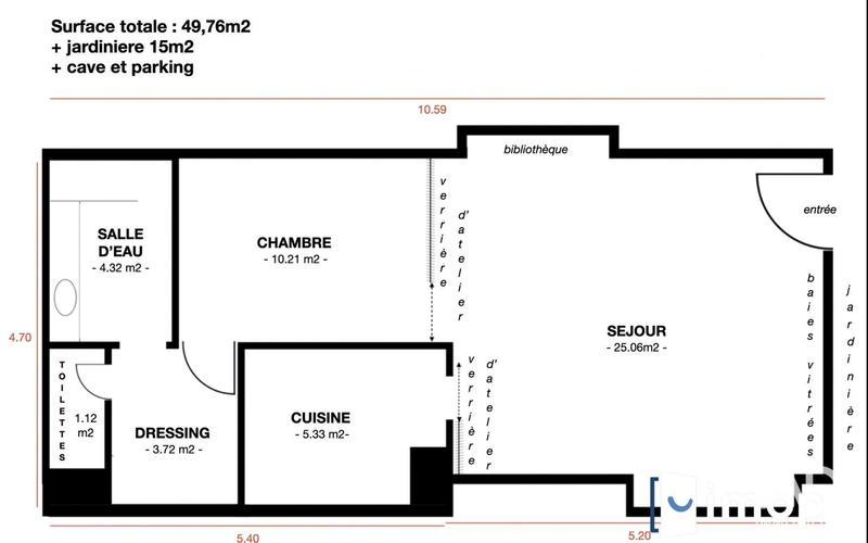 Appartement - 50 m² - 2 pièces