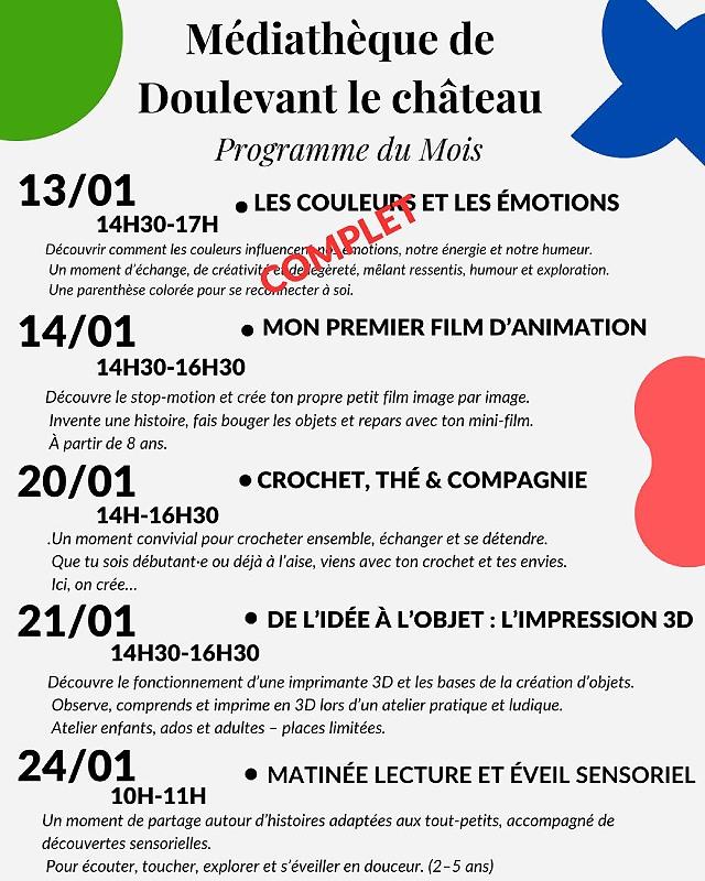 programme de janvier - médiathèque de Doulevant-le-Château