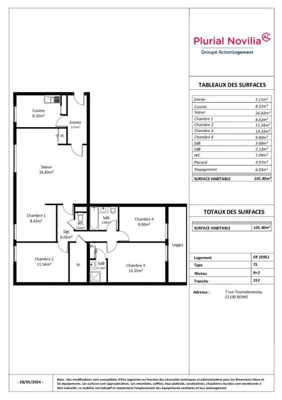 Appartement - 101 m² - 5 pièces