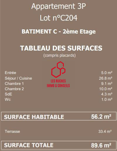 Appartement - 56 m² - 3 pièces