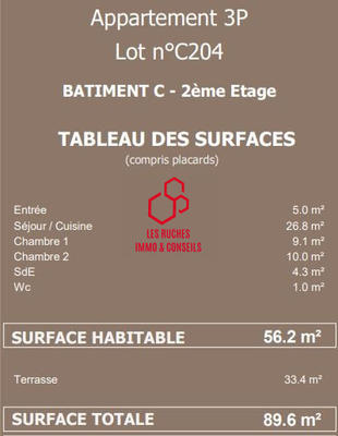 Appartement - 56 m² - 3 pièces