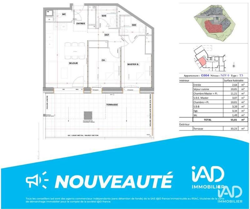 Appartement - 55 m² - 3 pièces