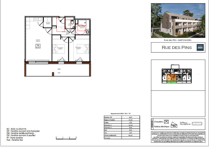 Appartement - 61 m² - 3 pièces