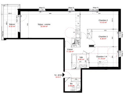 Appartement - 92 m² - 5 pièces