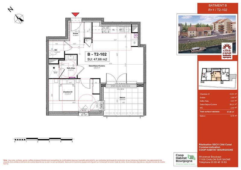 Appartement - 46 m² - 2 pièces