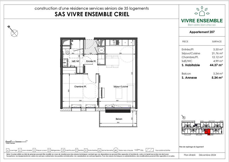 Appartement - 44 m² - 2 pièces