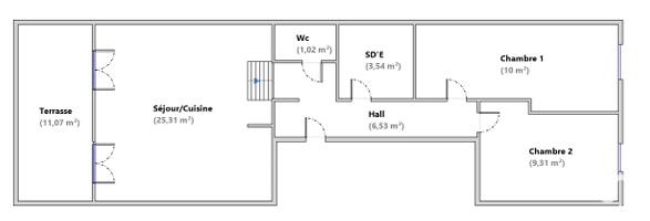 Appartement - 56 m² - 3 pièces