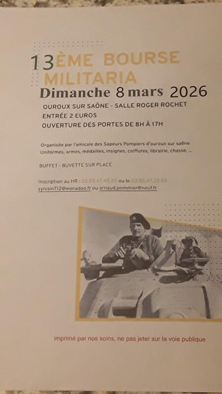 13 eme bourse militaria des sapeurs pompiers d' ouroux sur saône salle roger rochet au bourg