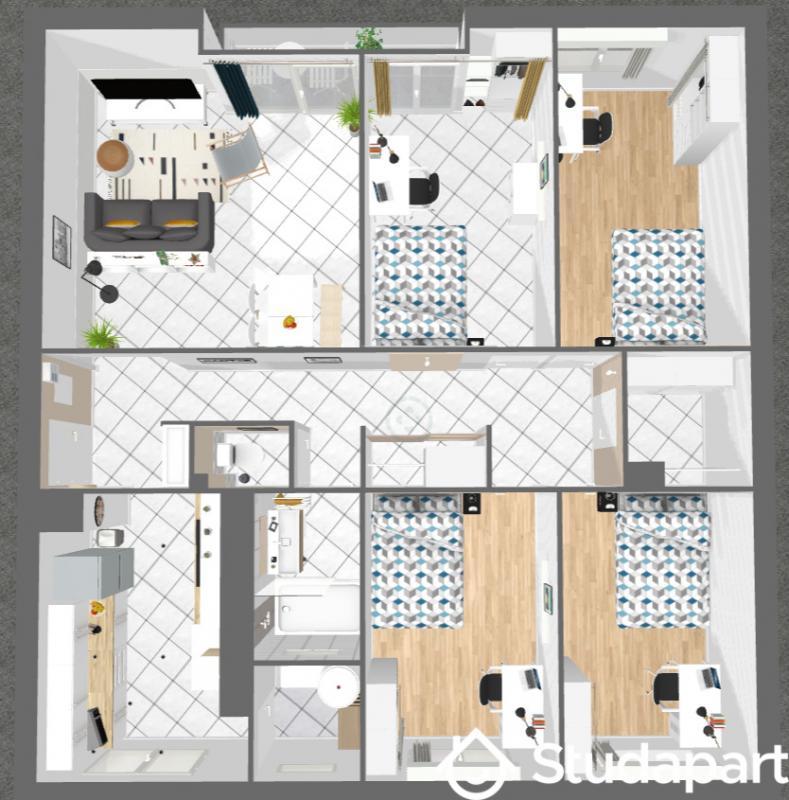 Chambre - 12 m² - 1 pièce