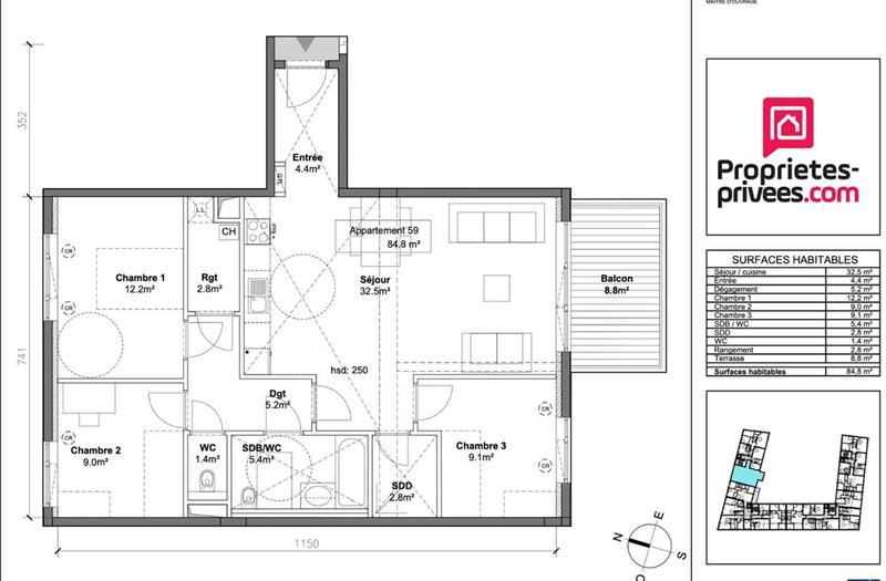 Appartement - 84 m² - 4 pièces