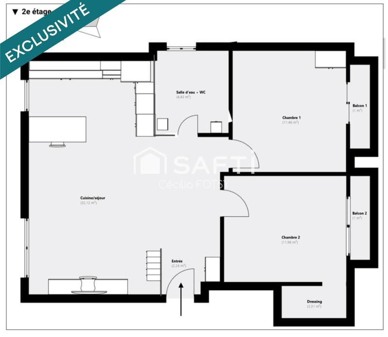 Appartement - 66 m² - 3 pièces